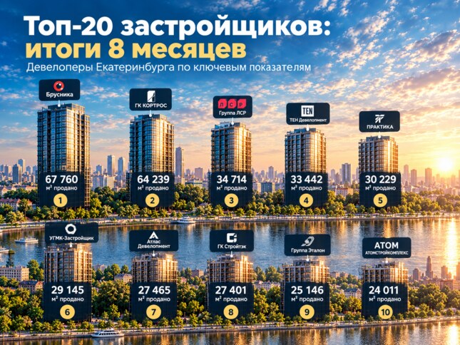 Рейтинг застройщиков Екатеринбурга за 8 месяцев 2026 года: новая методика перетасовала топ-20