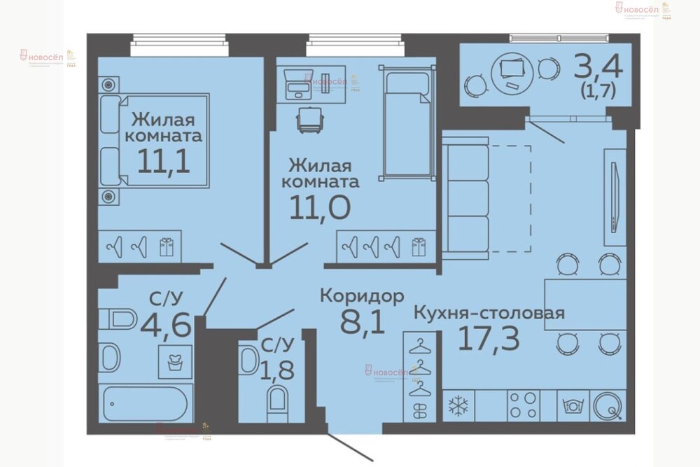 Екатеринбург, ул. Новосинарский, 4, ЖК «Новокольцовский» (Дом №4) (Птицефабрика) - фото квартиры (1)