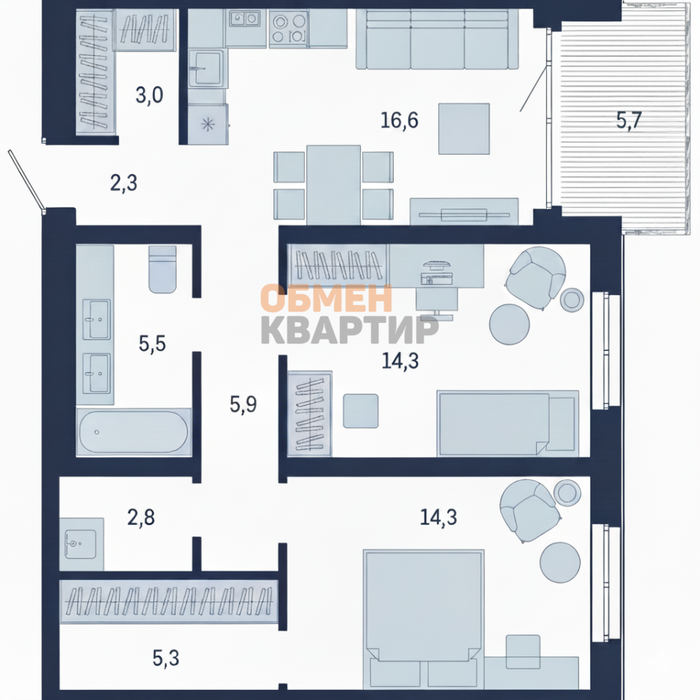 Екатеринбург, ул. улица Шаумяна, 18, «Южные кварталы» (Брусника) (Дом 4) - фото квартиры (8)