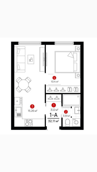 Екатеринбург, ул. Ветеринарная , 16/2, ЖК “PROGRESS Встречный” (Дом 1) (Юго-Западный) - фото квартиры (1)