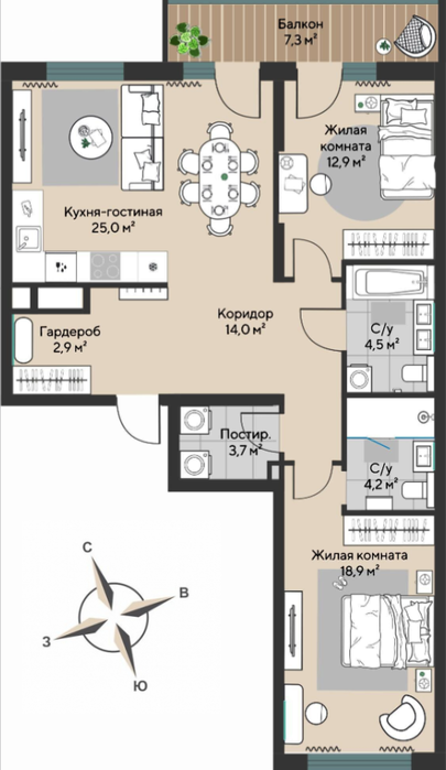 Екатеринбург, ул. Мельникова, 2, секц. 1.4-1.6 - фото квартиры (2)