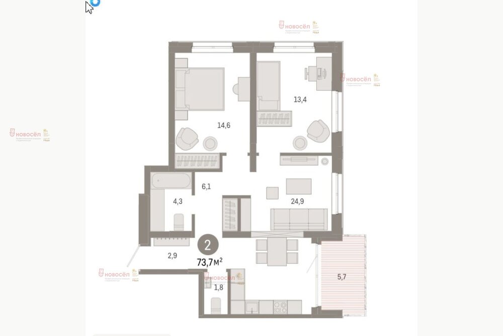 Екатеринбург, ул. Шаумяна, 18, «Южные кварталы» (Брусника) (Дом 4) (Юго-Западный) - фото квартиры (1)