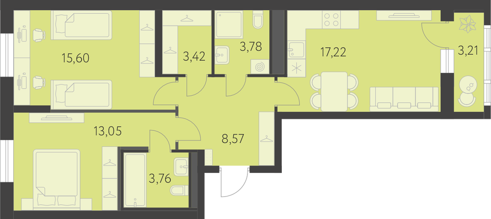 Екатеринбург, ул. улица Академика Парина, дом, 13.2, Квартал Новая Олимпика (Дом 13.2) (Академический) - фото квартиры