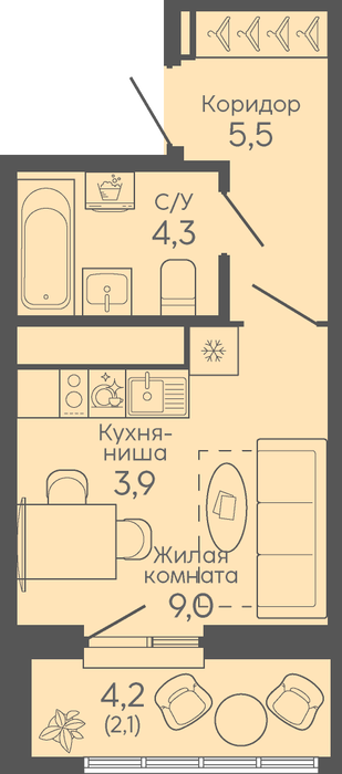 Екатеринбург, ул. Новокольцовский, дом №7, ЖК Новокольцовский (Квартиры, Дом №7. Этап 2) (Птицефабрика) - фото квартиры