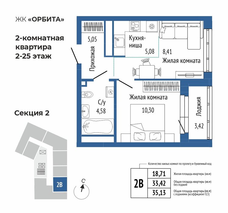 Екатеринбург, ул. Титова, 1, ЖК Орбита на Титова (Дом 1 (Секция 1-2)) (Вторчермет) - фото квартиры