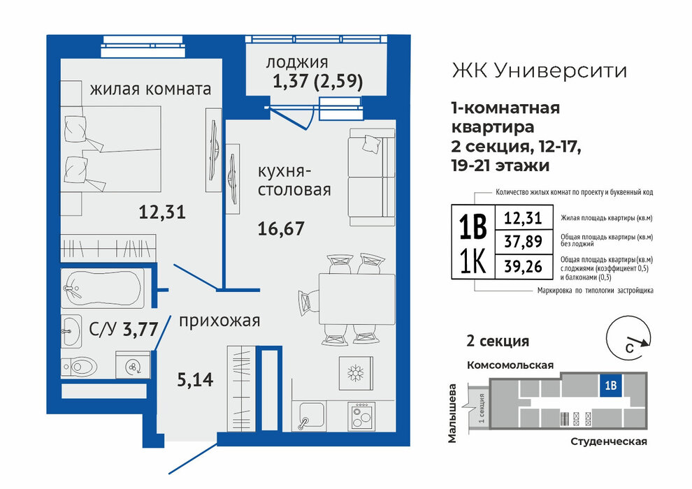 Екатеринбург, ул. Малышева, 137а, ЖК Университи (Дом) (Втузгородок) - фото квартиры