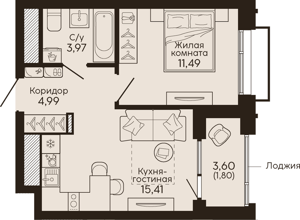 Екатеринбург, ул. границы улиц Челюскинцев-Беринга-Героев России., Жилой квартал «Тихий центр» (Этап 1) (Вокзальный) - фото квартиры (1)