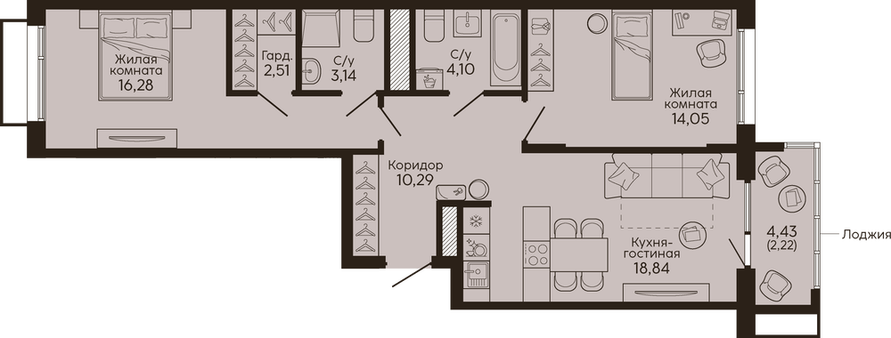 Екатеринбург, ул. границы улиц Челюскинцев-Беринга-Героев России., Жилой квартал «Тихий центр» (Этап 1) (Вокзальный) - фото квартиры (1)