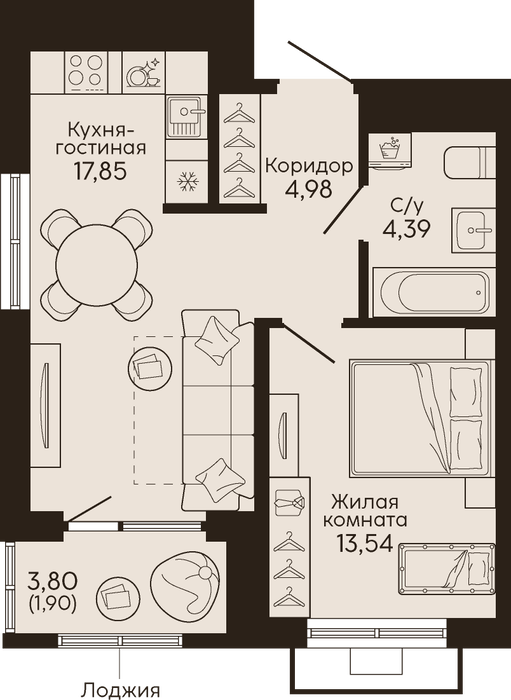 Екатеринбург, ул. границы улиц Челюскинцев-Беринга-Героев России., Жилой квартал «Тихий центр» (Этап 1) (Вокзальный) - фото квартиры (1)