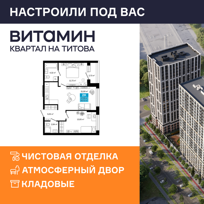 Екатеринбург, ул. Монтерская, Vitamin (Витамин) – квартал на Титова (2 этап) (Вторчермет) - фото квартиры (1)