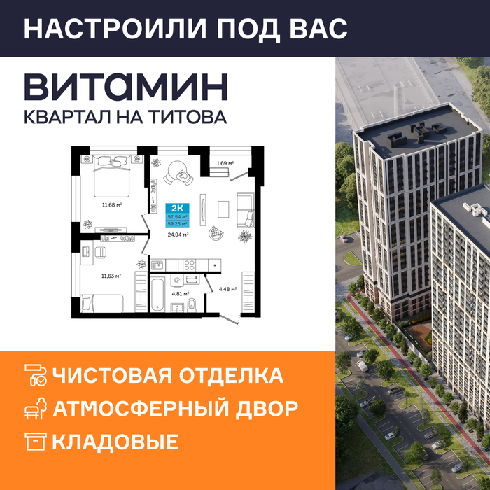 Екатеринбург, ул. Монтерская, Vitamin (Витамин) – квартал на Титова (2 этап) (Вторчермет) - фото квартиры (1)