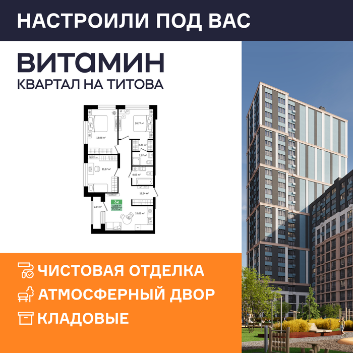 Екатеринбург, ул. Монтерская, Vitamin (Витамин) – квартал на Титова (2 этап) (Вторчермет) - фото квартиры (1)