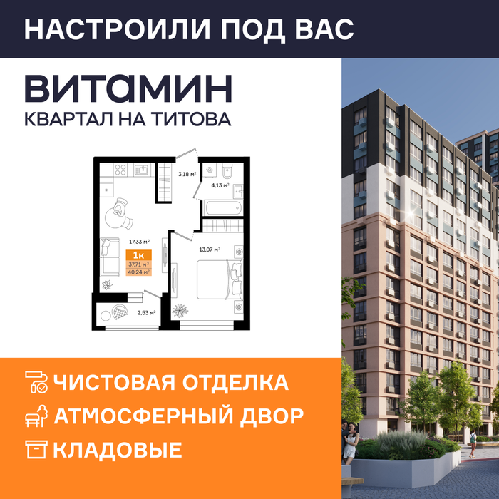 Екатеринбург, ул. Монтерская, Vitamin (Витамин) – квартал на Титова (2 этап) (Вторчермет) - фото квартиры (1)