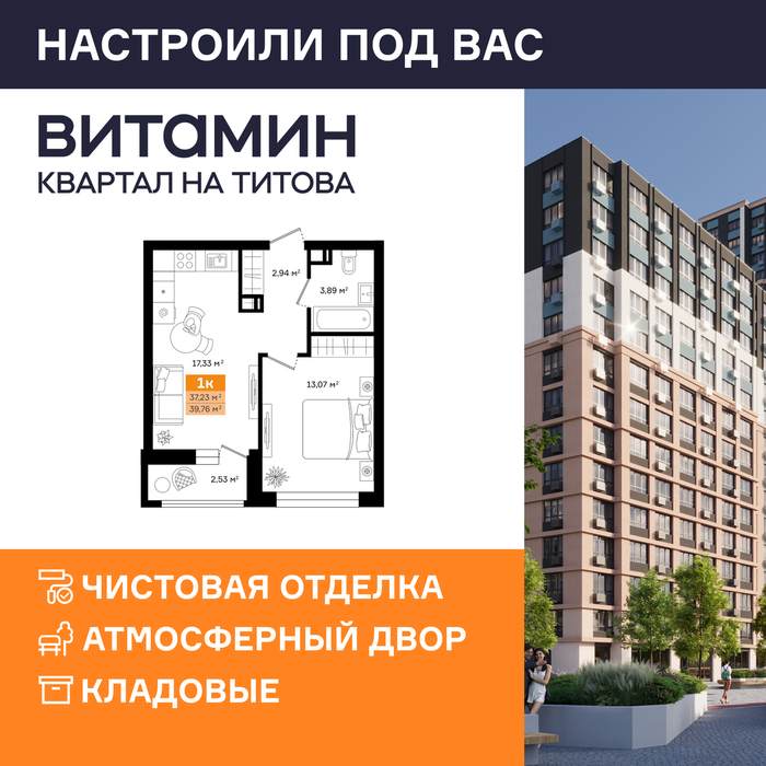 Екатеринбург, ул. Монтерская, Vitamin (Витамин) – квартал на Титова (2 этап) (Вторчермет) - фото квартиры (1)