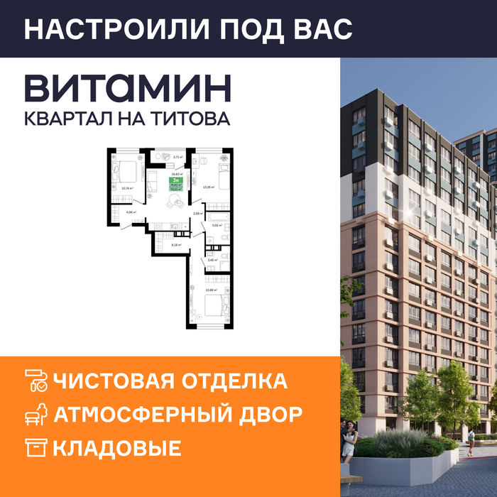 Екатеринбург, ул. Монтерская, Vitamin (Витамин) – квартал на Титова (2 этап) (Вторчермет) - фото квартиры (1)