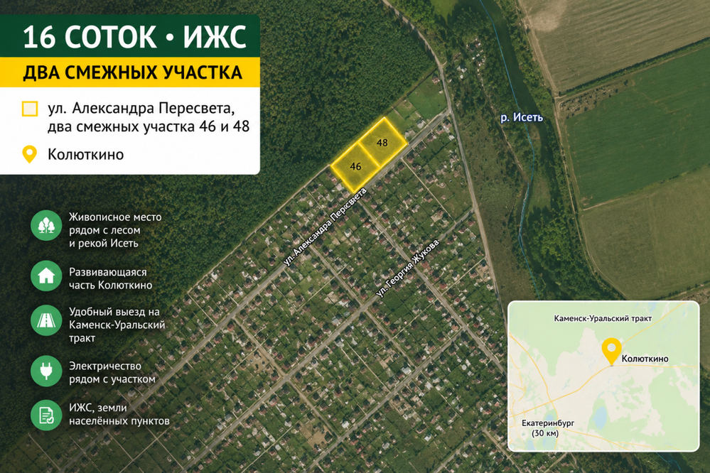 п. Колюткино, ул. Александра Пересвета, 46 (городской округ Белоярский) - фото земельного участка (3)